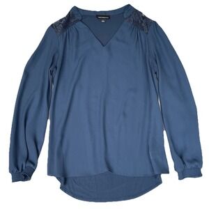 Fortune Ivy Shirt Womens Large Blue Lace Finance Babe‎ Office Siren Old Money